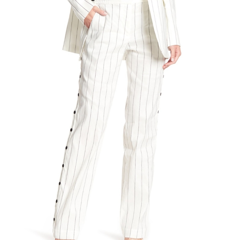 Tibi Side Snap Pinstripe Pants